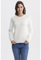 Sweater Mujer Cuello Strass Crudo