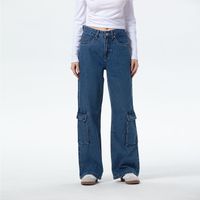 Jeans Mujer Wide Leg Cargo B Azul