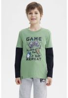 Polera Niño Básica Print Verde Claro