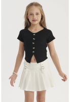 Polera Niña Botones De Lazo Negro