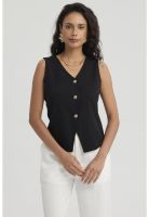 Polera Mujer 3 Botones Negro