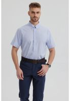 Camisa Hombre Oxford Con Logo Celeste