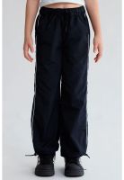 Pantalón Niña Parachute Con Piping Negro