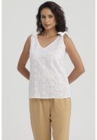 Blusa Mujer Broderie Aplicación Nudo Blanco