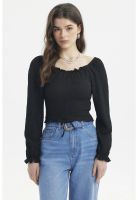 Blusa Mujer Recogido En El Pecho Negro