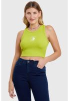 Polera Mujer Top Bordado Verde