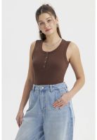 Polera Mujer Rib Aplicación Botones Café