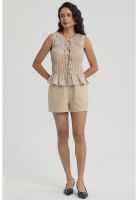 Short Mujer Elasticada Aplicación Beige Claro