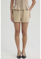 Short Mujer Elasticada Aplicación Beige Claro