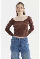 Sweater Mujer Bardot Crop Café Oscuro