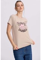 Polera Mujer Básica Print Beige