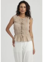 Blusa Mujer Lazos Delanteros Beige Claro