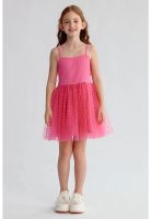 Vestido Niña Rib Tul Fucsia