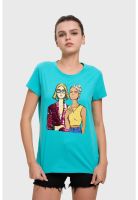 Polera Mujer Básica Print Aqua