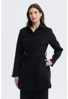 Abrigo Mujer Slim Cuello Camisero Negro