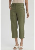 Pantalón Mujer Gabardina Bolsillo Cargo Verde Musgo