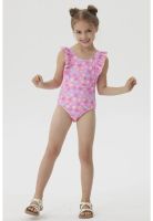Traje De Baño Niña Con Vuelos Delantero Fucsia