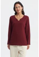 Polera Mujer Detalle Cuello Rojo - ll