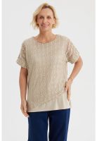 Polera Mujer Calada Beige Claro