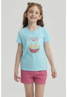 Polera Niña Básica Estampada Celeste - ll