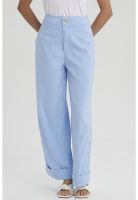 Pantalón Mujer Sastrero Aplicación Botón Costado Celeste