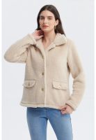 Polar Mujer Cuello Camisero Beige