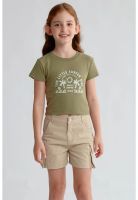 Polera Niña Aplicación Verde Militar