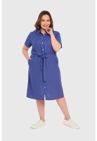 Vestido Mujer Lino Abotonado Azul