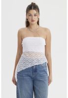 Polera Mujer Strapless Encaje Blanco