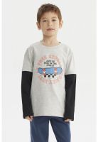 Polera Niño Básica Print Gris Melange Claro
