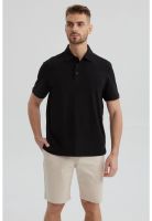 Polera Hombre Slim Cuello Camisero Negro