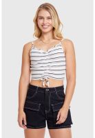 Polera Mujer Top Rayas Recogido Nude