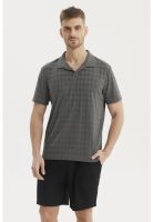 Polera Hombre Slim Cuello Camisero Gris Melange