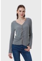 Polera Mujer Recogido Con Botones Gris