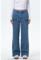 Jeans Mujer Cargo Calce Recto Azul - lV