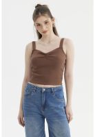 Polera Mujer Escote Corazón Y Recogido Café Oscuro