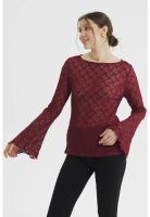 Polera Mujer Vuelos Manga Burdeo