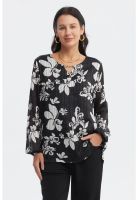 Blusa Mujer Aplicación Cuello Negro/Crudo