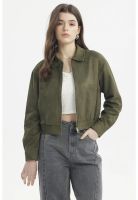 Chaqueta Mujer Bomber Gamuza Verde Militar