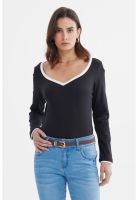 Polera Mujer Ajustado Cuello V Negro