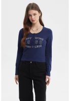 Polera Mujer Botones Cuello Redondo Azul