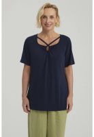 Polera Mujer Detalle Cuello Azul Oscuro