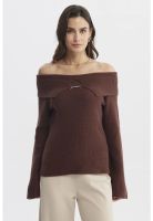 Sweater Mujer Ajustado Hombro Descubierto Café Claro