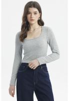 Polera Mujer Rib Gris Melange