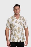 Camisa Hombre Print Hojas Blanco