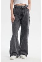 Jeans Mujer Wide Leg Cinturon Gris Oscuro - ll