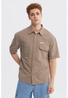 Camisa Hombre Oversize Doble Bolsillo Café