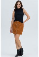 Falda Mujer Cotelé Cierre Delantero Camel Oscuro