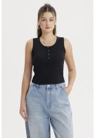 Polera Mujer Rib Aplicación Botones Negro