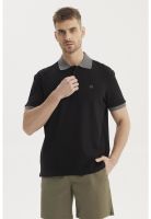Polera Hombre Pique Wafle Con Botones Negro